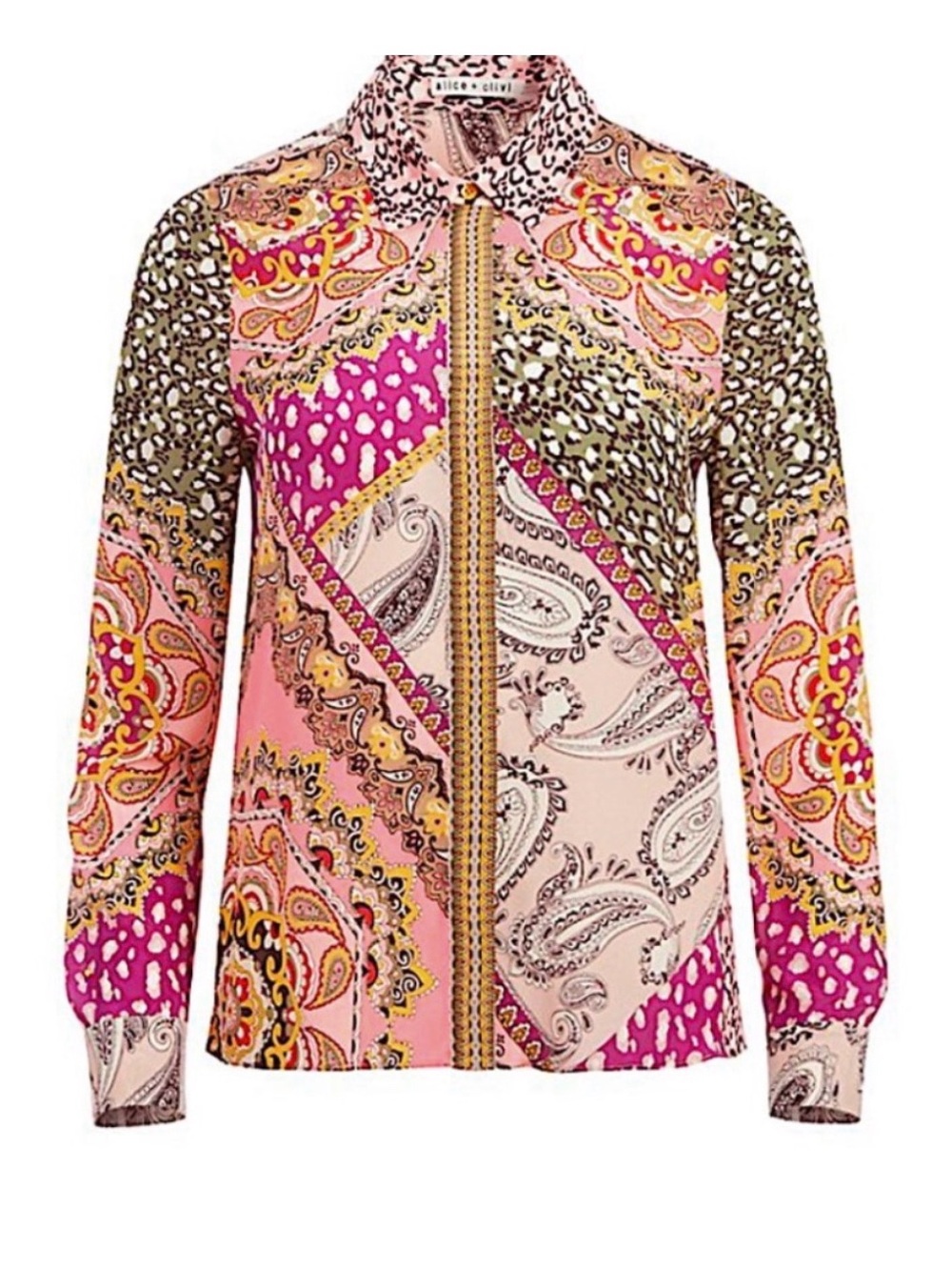 NWT- Alice and  Olivia Willa Hidden Placket Silk Top Size S